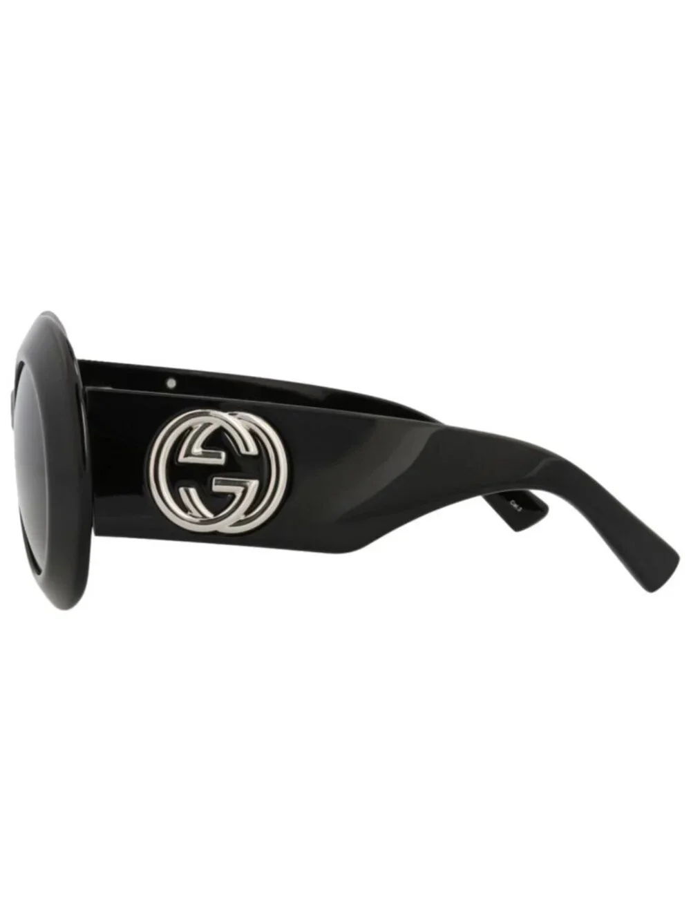 New Gucci Women's Sunglasses Round Oval Recycled Acetate Frame Black Black Grey